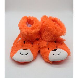 Carters Kids Fuzzy Orange Bear Slippers With Smiling Faces Size 9-10 NWT